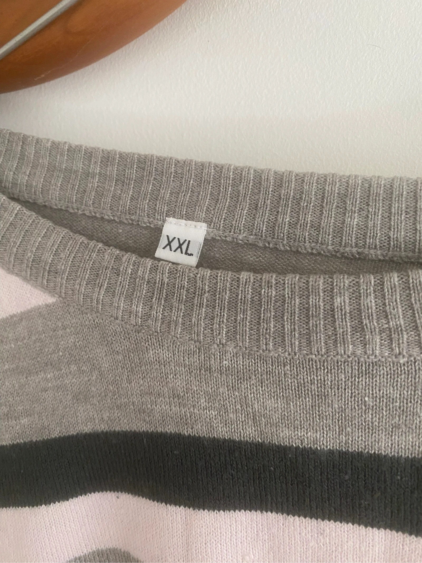 Suéter rayado para mujer XXL - Gris / Negro / Rosa pálido - Cuello redondo oversize - 100% Acrílico – photo 2